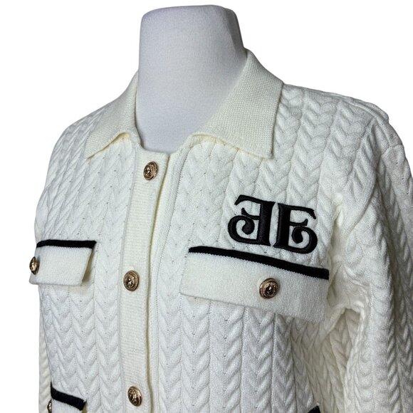 Ellandemm Button Cardigain Sweater Size Small / Medium White Black - Picture 8 of 8